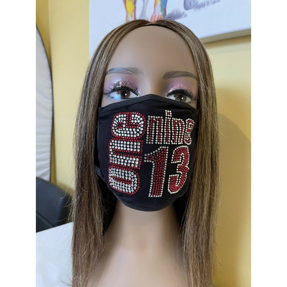Delta Sigma Theta 1913 Rhinestone Bling Face Mask - Picture 5 of 8